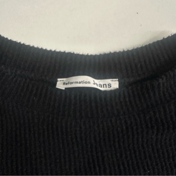 Reformation Sweater Women’s Sz Large Black Cropped Organic Cotton Ribbed Relaxed - Picture 3 of 8